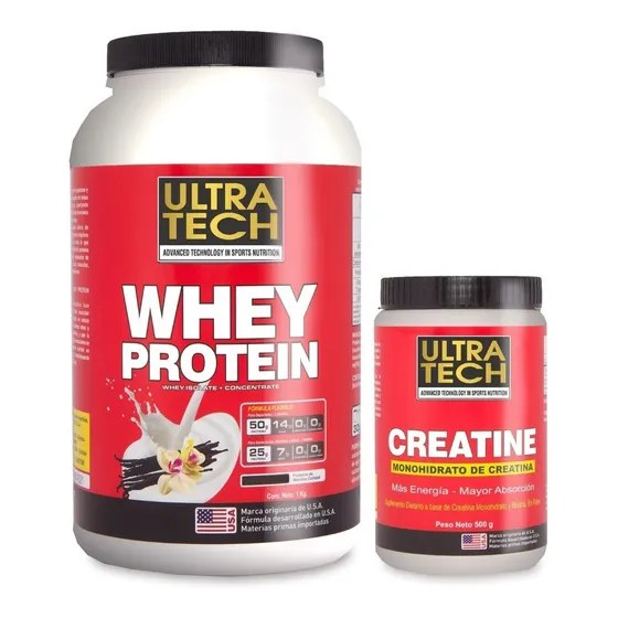 Whey Protein X 2 Lb + Creatina X 500 Gr Masa Muscular Sabor Frutilla