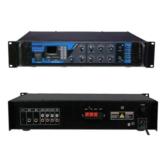 Amplificador Romms Pa-2180 180watts 70v Mp3 Bluetooth Full Color Negro
