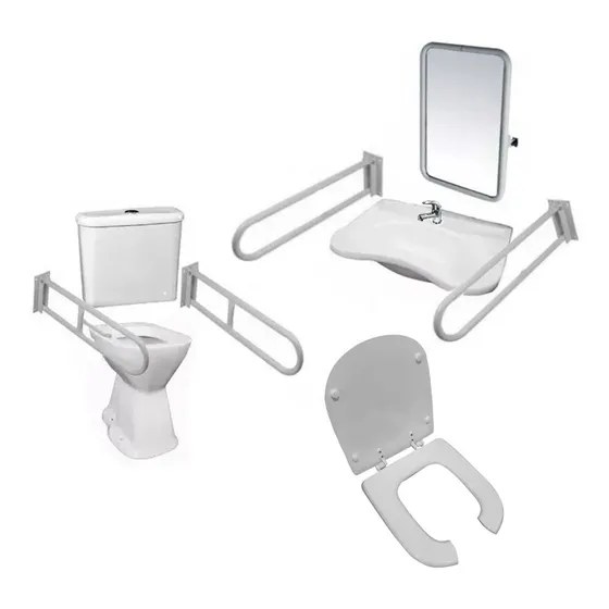 Set Baño Discapacitados Inodoro Tapa Lavatorio Barral Espejo