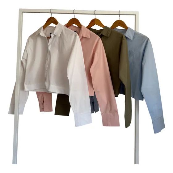Camisa Corta Manga Larga Poplin Lisa Mujer