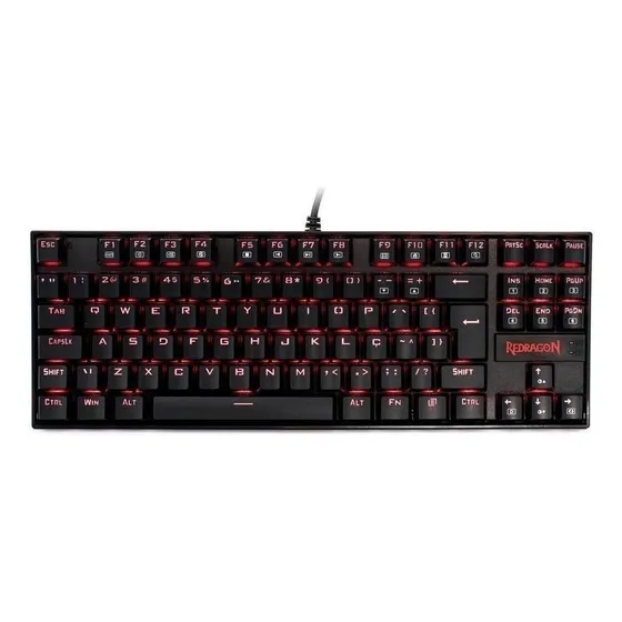 Teclado Gamer Redragon Kumara Preto Com Rgb Vermelho Mecânico Abnt2 Switch Black K552-2