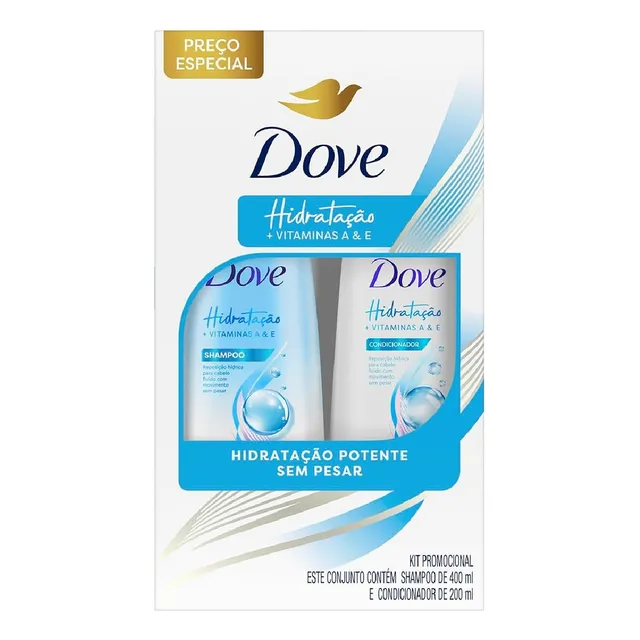 Kit Shampoo Dove Hidratação Intensa 400ml + Condicionador 200ml + Vitaminas A & E
