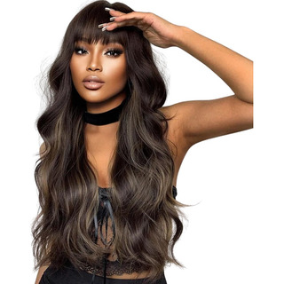 Peruca Lace Com Franja Ondulada Com Mechas OrgĂąnica Natural Peruca Lace Com Franja Ondulada Com Mechas OrgĂąnica Natural