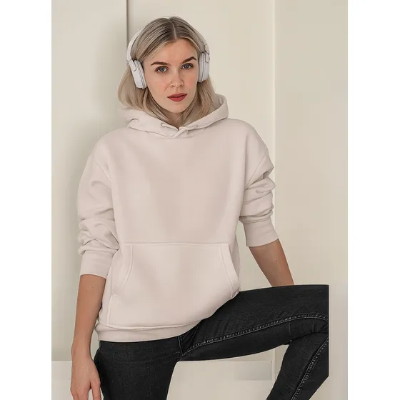 Polera Beige, Sudaderas Con Capucha Y Bolsillo Canguro