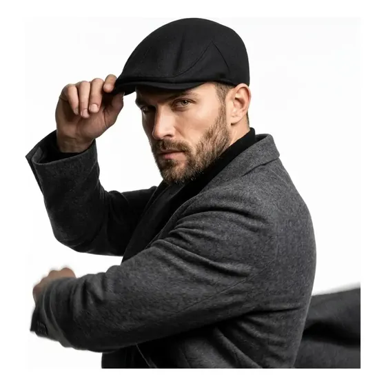 Boina Masculina Boné Chapéu Italiano Lã Macia Peaky Blinders Cor M1-liso-preto Tamanho Un