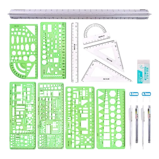 Juego De Geometria Profesional Plantillas Para Planos Escala