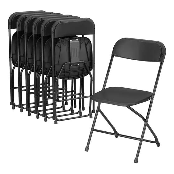 Set 6 Sillas Plegables De Plástico Reforzadas Antideslizantes Multiusos Color Negro