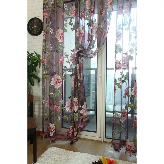Cortina Transparente Con Diseño De Hojas Para Ventana, Cenef