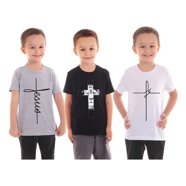 Kit 3 Camiseta Colegial Camisa Uniforme Blusa Escola Jesus