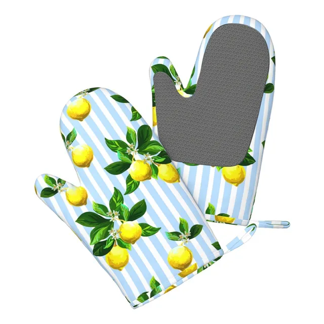 2 Guante Horno Silicona Limon Acuarela Gruesa Para