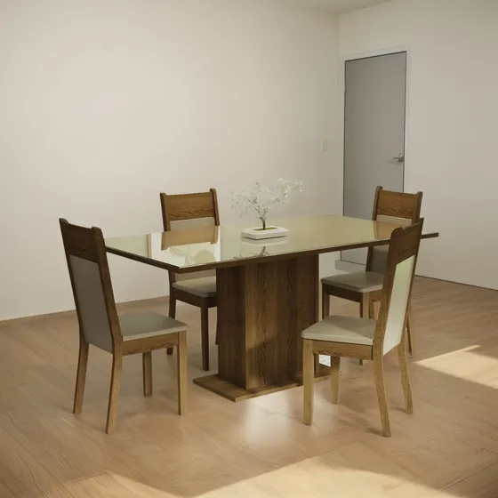 Juego Comedor Mesa Tapa Vidrio 4 Sillas Greta Madesa C/m/b Color Crema/Marron/Beige