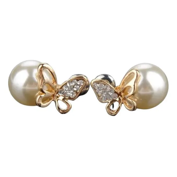 Zarcillos Perla Mariposa Elegante Fashion Moda Chocker
