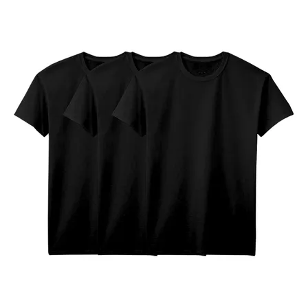 Playera Cuello Redondo Algodón Fruit Of The Loom Negra 3pz Negro Liso L Lisa