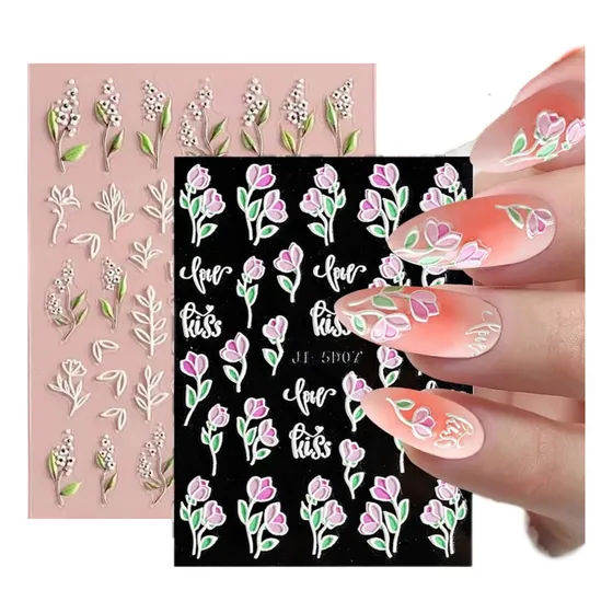 2 Stickers Adhesivos Para Uñas 5d - Nail Art Flores 02 Floreal