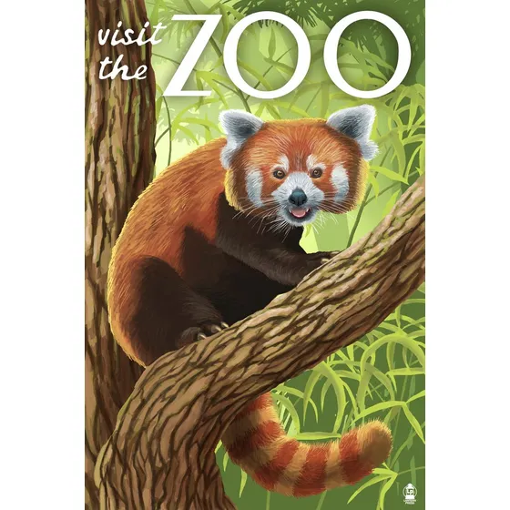 Visita Zoologico Panda Rojo 9x12 Pared Arte Cartel Impresion