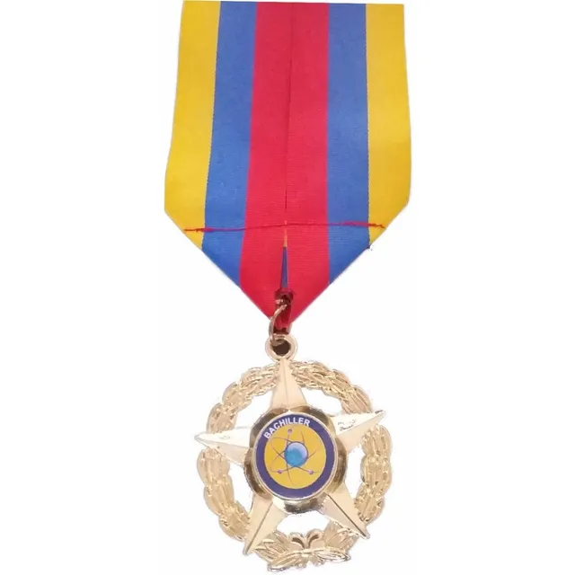 Medalla 5 Puntas Bachiller Cinta Tricolor Lisa 