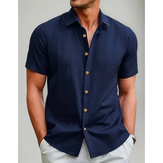 Camisas Manga Corta Lino De Hombre, Camisas Cuello Camisero