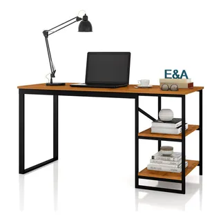 Mesa Home Office C/prateleiras Industrial E&a Moveis Cor Preto/canela Mesa Home Office C/prateleiras Industrial E&a Moveis Cor Preto/canela