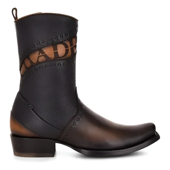 Botas Cuadra Para Caballero En Piel Genuina Negro Con Cierre