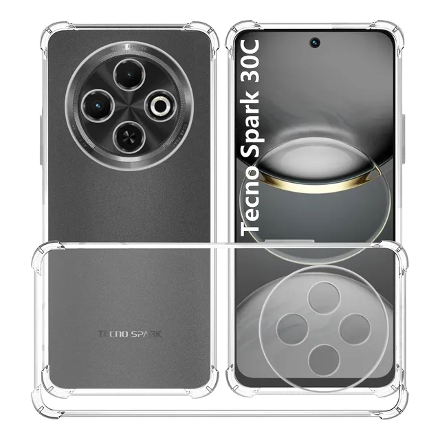 Ustiya Funda Compatible Para Tecno Camon/spark/go/pova Serie Case Uso Rudo Carcasas Protector Cámara Tpu Transparente