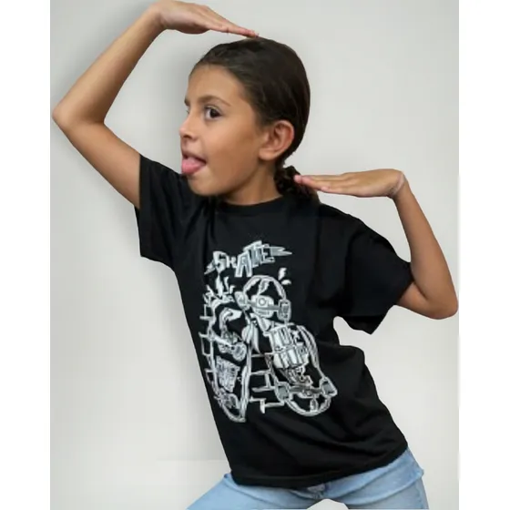 Remera Nene Nena Skate Algodón Peinado Negro/gris  T:6 Al 14