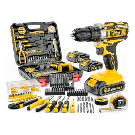Furadeira Impacto 2 Bateria 21v + Kit Combo Maleta 136 Peças Amarelo 127/220v 60hz