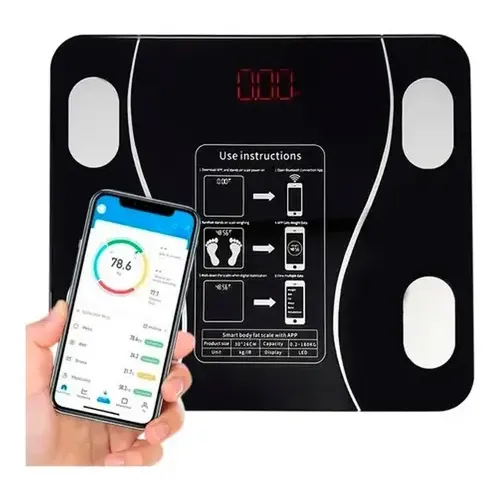 Balanza Digital Partyglobos Bluetooth Negro Smart Con Medidor Grasa E IMC