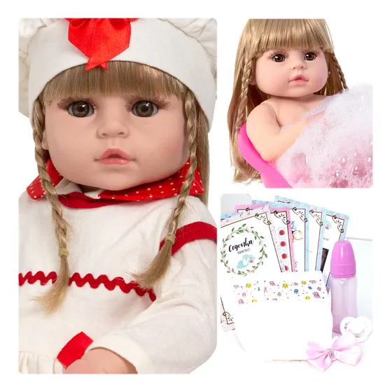 Boneca Reborn Grande Loira Recém Nascida 46cm Lindos Itens