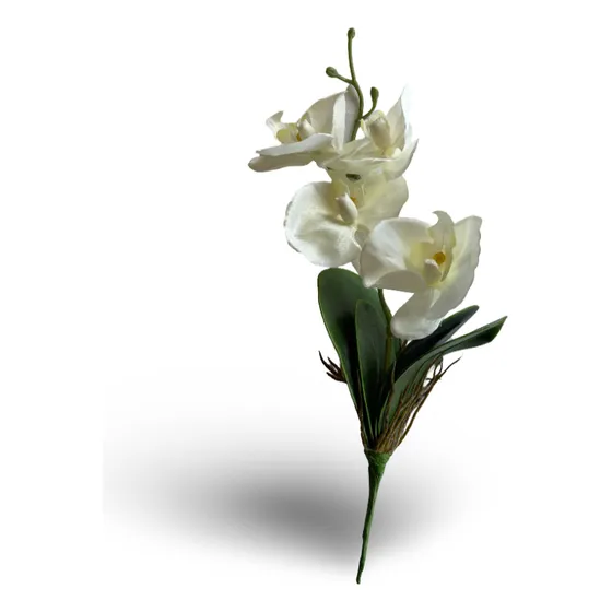 Haste Orquídea Phalaenopsis Com Folha Branco Amarelo 33cm