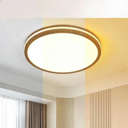 Plafon Led Redondo Madeirado Moderno 29cm 127/220v Acabamento Em Madeira