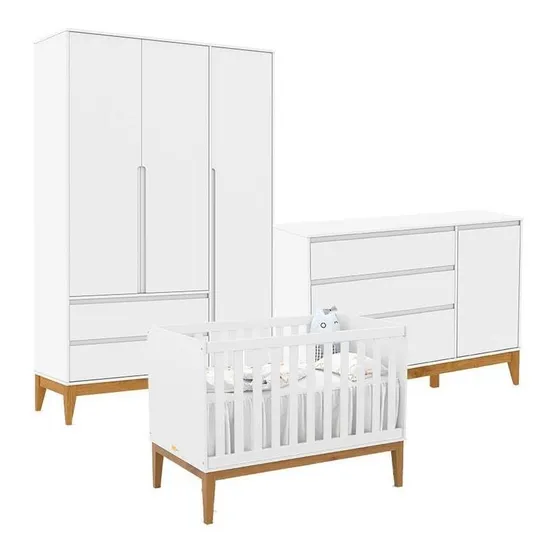 Quarto De Bebê Nature Clean 3 Portas Com Berço Unique
