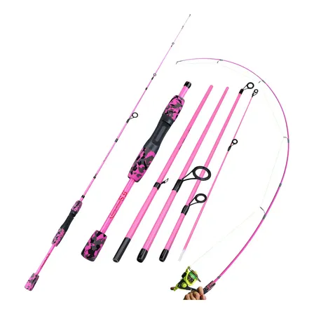 Vara Para Molinete Sougayilang 1.7m 4-10lb Carbono 5 Parts Cor Rosa-claro