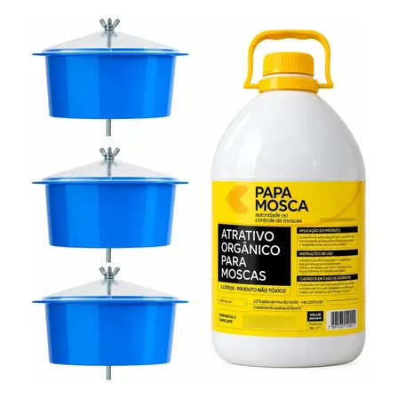 Kit 3 Armadilhas Pega Mosca E 5l Atrativo Papa Mosca