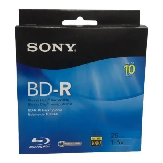10 Disco Bd-r Blu Ray Sony Regrabable 25 Gb 6x En Estuche