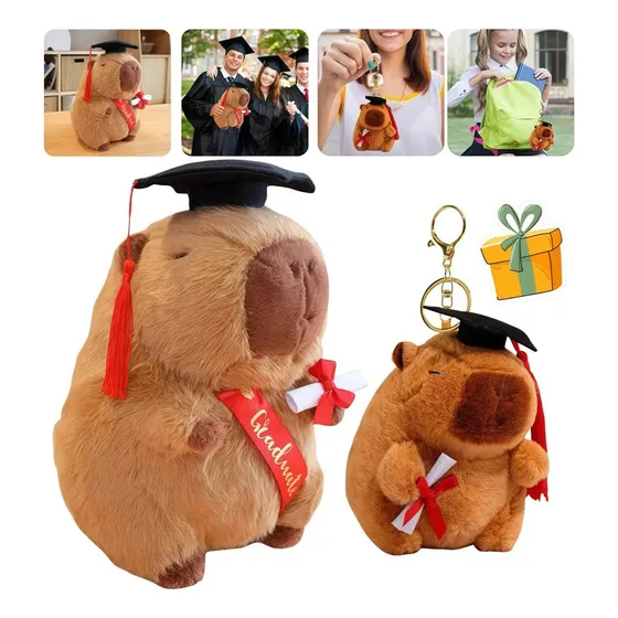 Muñeco Capibara De Graduación De 25 Cm Y Llavero De Felpa