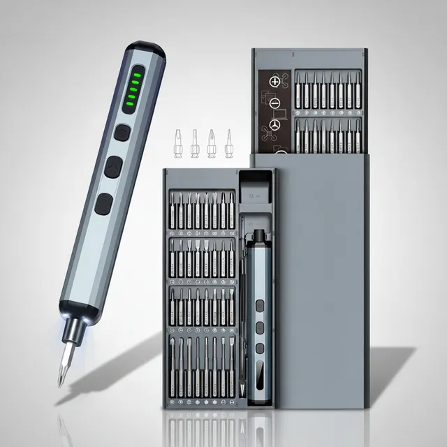 Chave De Fenda Elétrica De Precisão Parafusadeira 68 Em 1 Recarregável E Compacta Cinza-escuro