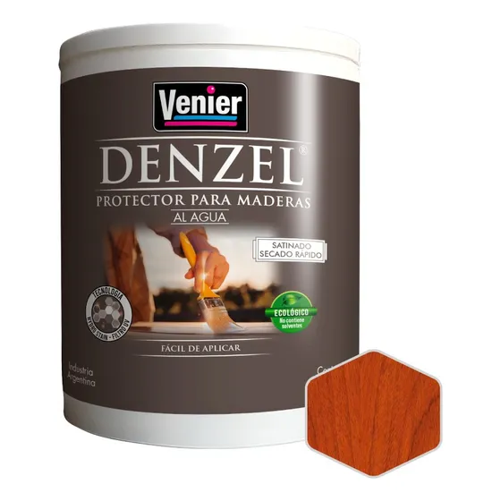 Denzel Al Agua Venier Para Madera Inteiror Exterior | 1lt Acabado Satinado Color Cedro
