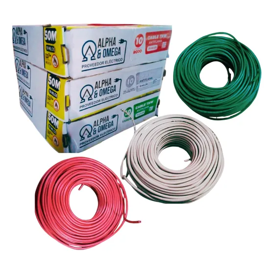 Cable Eléctrico Calibre 10 Cobre 100% Thw 50mts Rjo/bla/ver