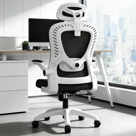 Cadeira Escritório Confortável Ergonômica Giratória Legacy Branco E Preto Algodão