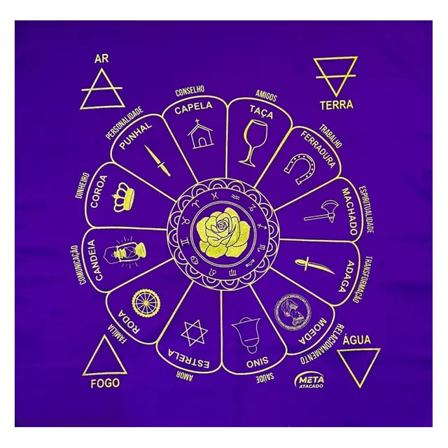 Toalha Cigana Roxo Dourado 70cm Para Altar E Baralho Cigano 