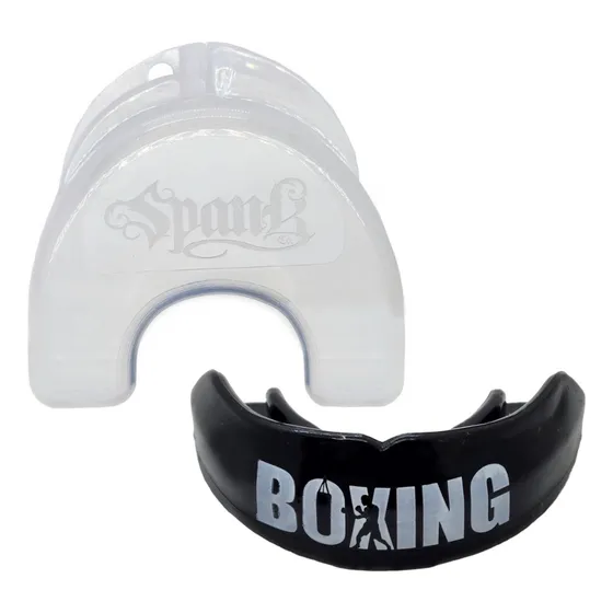Spank Protetor Bucal Moldável Profissional com Caixinha Cor Boxe/Preto - Boxe - Muaythai - Kickboxing - MMA - Jiu-Jitsu - Futebol - Basquete - Esporte de Contato - Proteção Dente Boca Arcada Superior