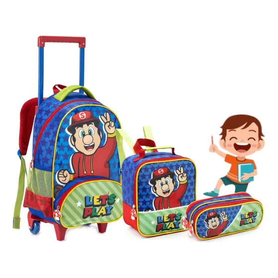 Kit Mochila Rodinha Infantil Feminino Grande Denlex C/ Alça