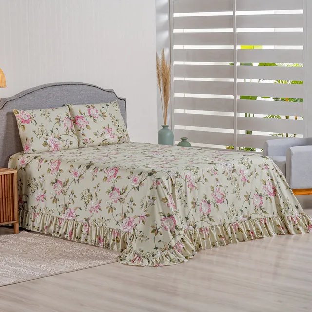 Colcha Premium Queen 3 Peças Percal 400 Fios Toque Macio