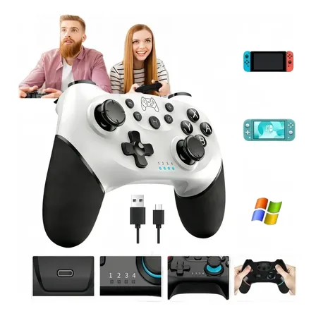 Control Inalámbrico Joystick Para Nintendo Switch Bluetooth En Blanco Y Negro
