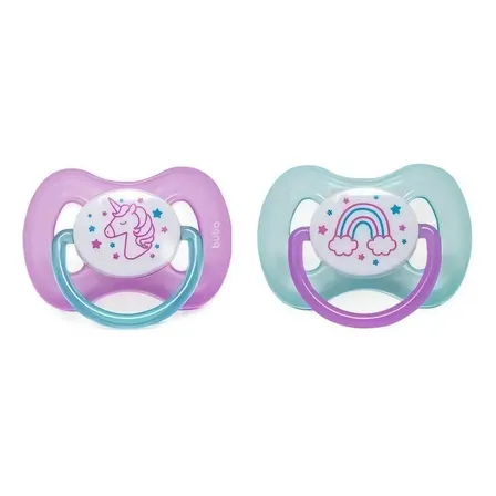Buba, Kit 2 Chupetas Tamanho 1 Comfort Brilha No Escuro - Unicórnio E Arco-íris Violeta 0 A 6 Meses