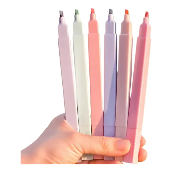 Conjunto Caneta Marca Texto Quarado 6 Cores Tons Pastéis
