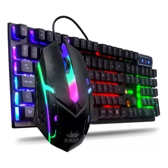 Kit Teclado Gamer Membrana Com Mouse Rgb Luminoso Cor do mouse Preto Cor do teclado Preto