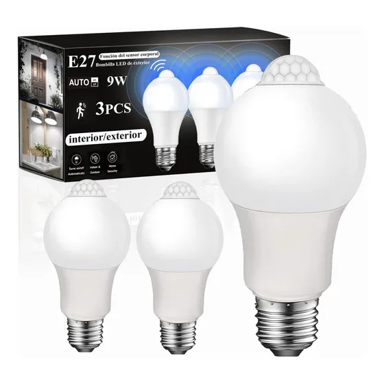 Goodea 3 Bombillas Led E27 Blanco Frío 9w Foco Con Sensor Movimiento,focos Con Sensor Movimiento,focos Ahorradores,foco Ahorrador,sensor Movimiento Led Ahorrador Con Sensor De Movimiento