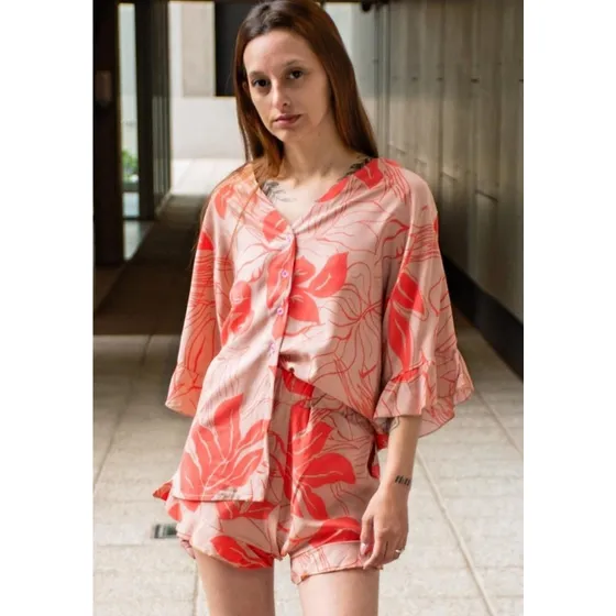 Blusa Camisola Amplia Mujer Manga Oxford Fibrana Estampada 
