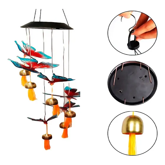 Campanilla Antorcha Carga Luz Solar Multicolor Viento Sonido